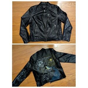 Custom Painted Anti Ageist by CE Black Vegan Leather Levi Jacket Graphic‎ XL